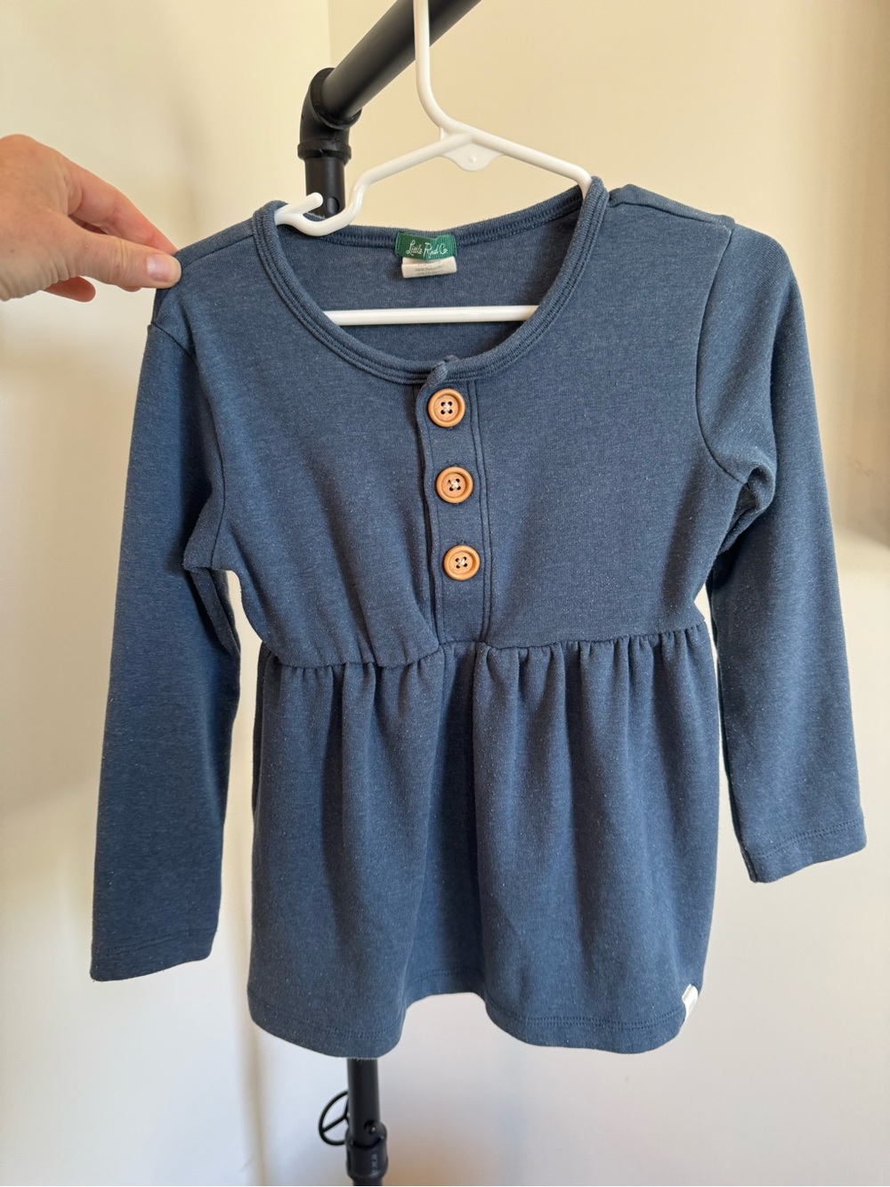 Kids Navy Blue Long-Sleeve Peplum Top with Wooden Buttons